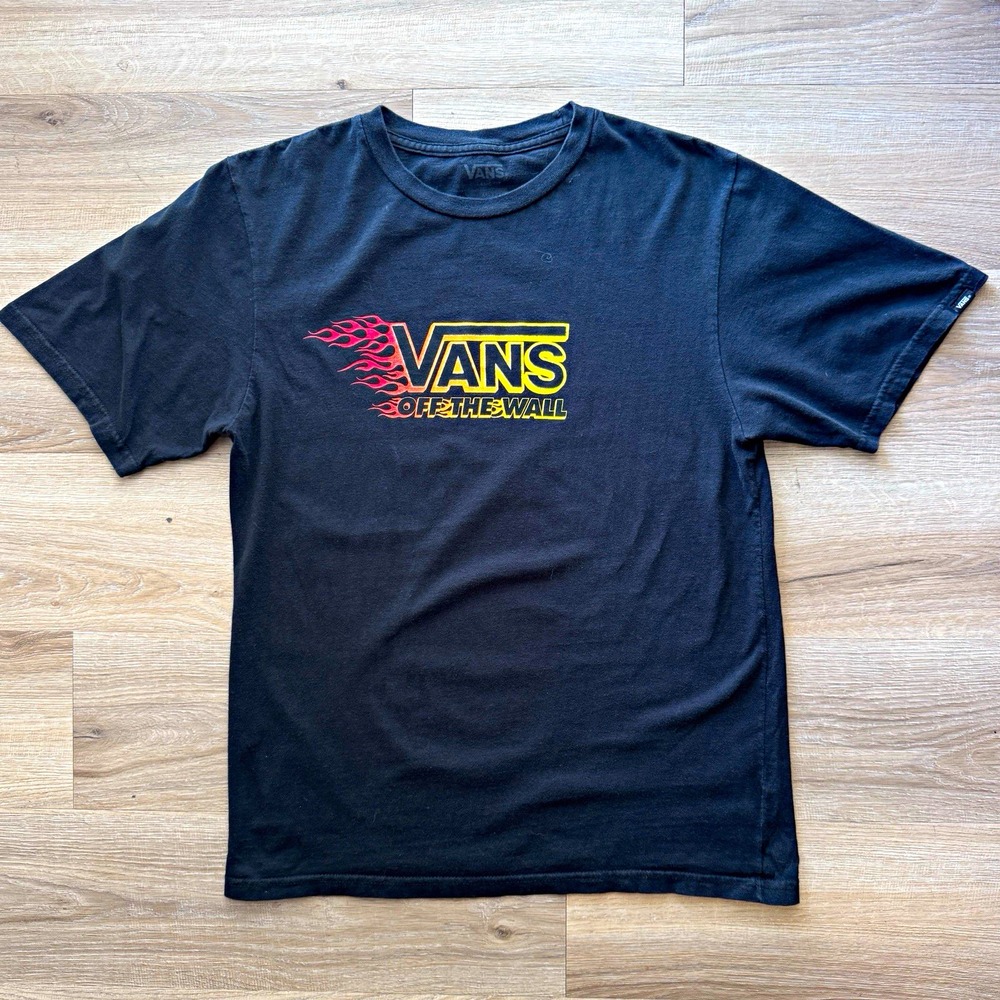 VANS Off The Wall Black Graphic Logo T-Shirt Men's M Crew Neck Short Sleeve